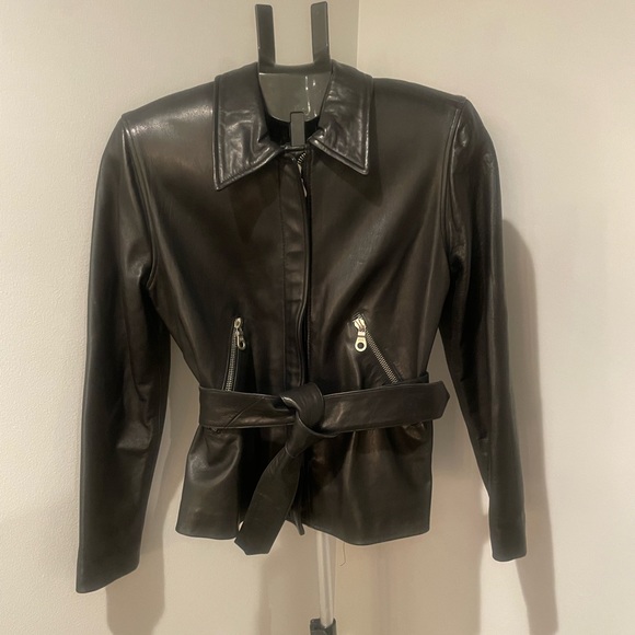 John Michael Leather Jacket w/ Waist Tie - Picture 1 of 5
